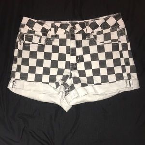 checkered jean shorts